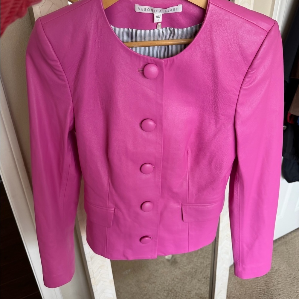 Veronica‎ Beard Pink Leather Jacket 100% Lambskin Tailored Blazer